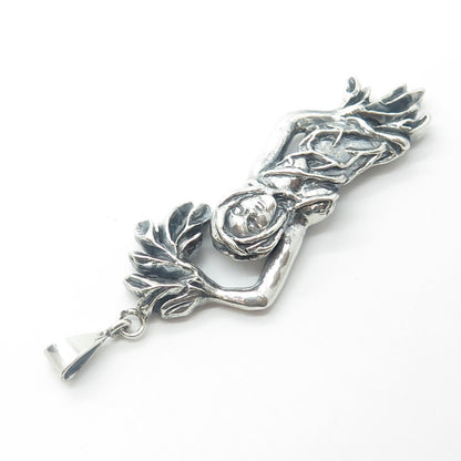 925 Sterling Silver Vintage Earth Goddess Oxidized Pendant