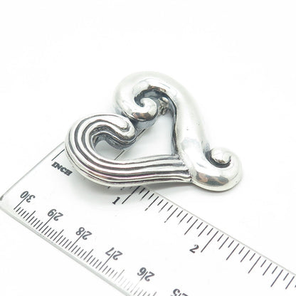 925 Sterling Silver Vintage Modernist Heart Oxidized Pin Brooch