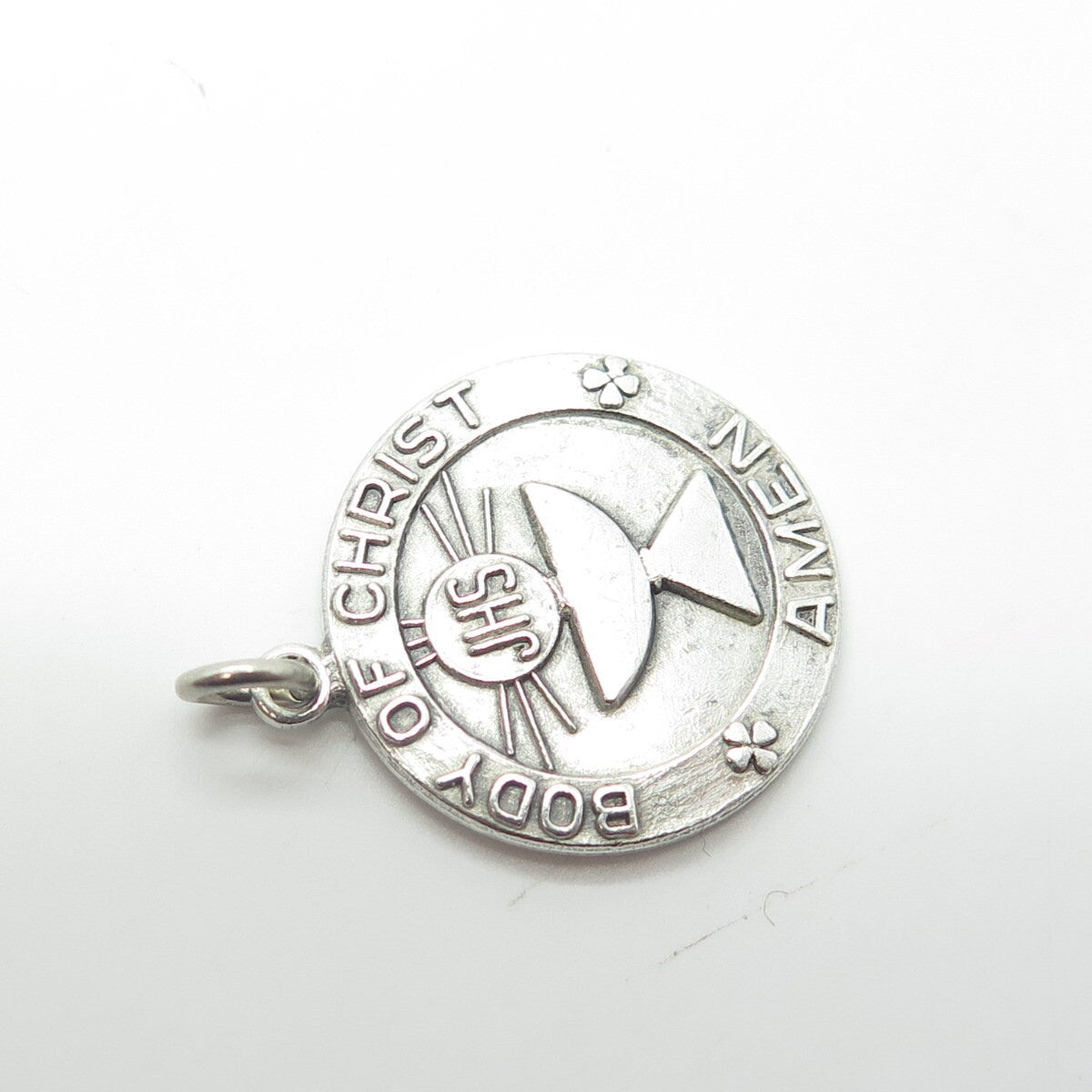 925 Sterling Silver Vintage "Body of Christ Amen" Charm Pendant