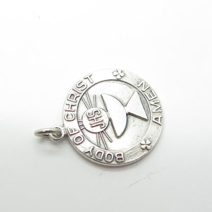925 Sterling Silver Vintage "Body of Christ Amen" Charm Pendant