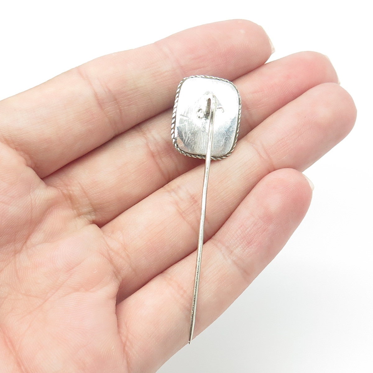 925 Sterling Silver Vintage Real Tiger Eye Gemstone Lady Lapel Pin