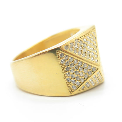 925 Sterling Silver Gold Plated C Z "Iced Out" Geometry Wide Band Ring Size 8