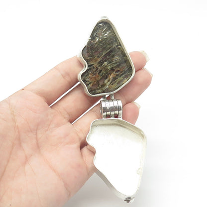 925 Sterling Silver Vintage Real Rutilated Quartz Gem Stone Form Openable Box