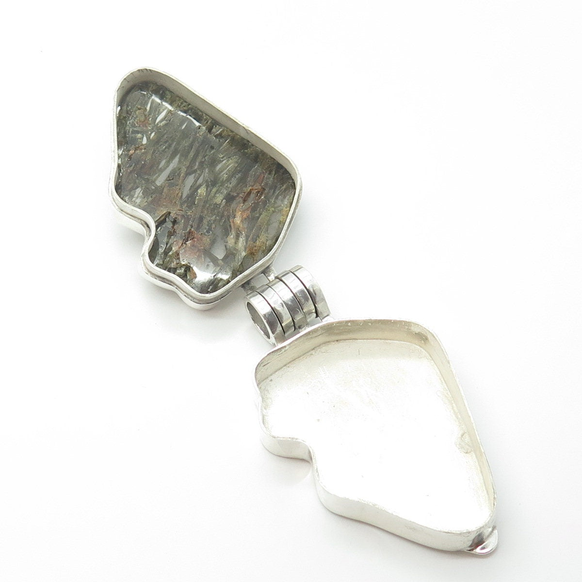 925 Sterling Silver Vintage Real Rutilated Quartz Gem Stone Form Openable Box