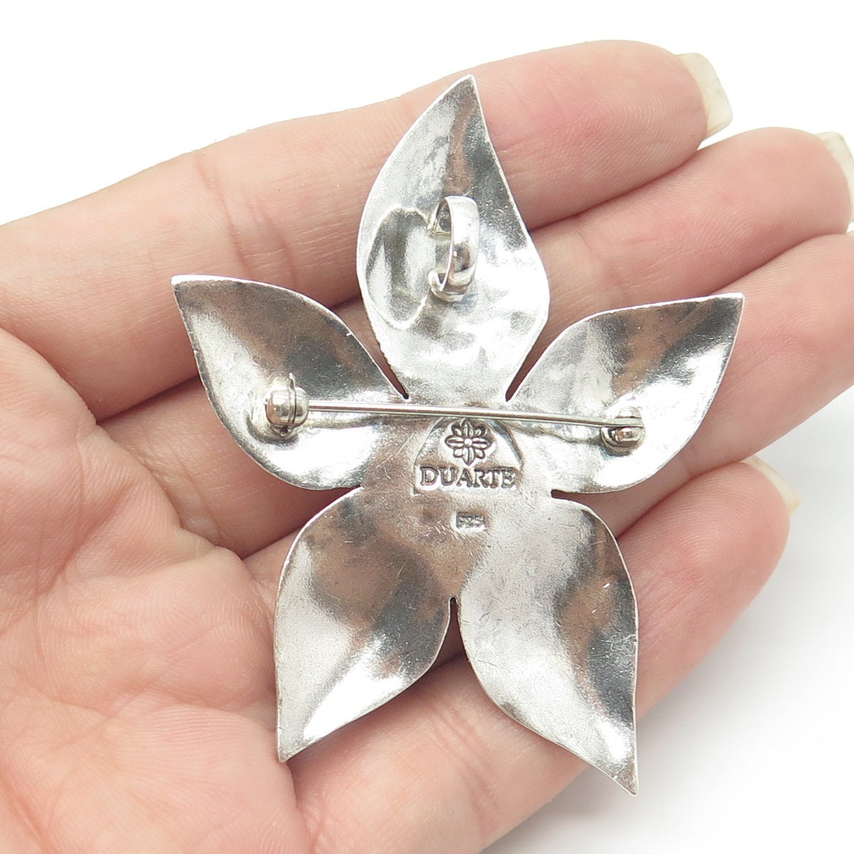 DUARTE 925 Sterling Silver Vintage Dogwood Flower Beaded Pin Brooch
