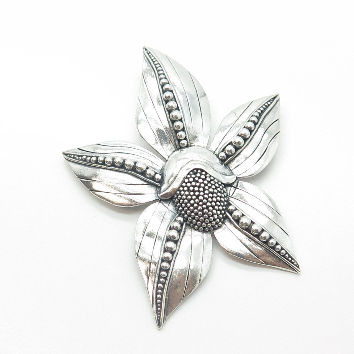 DUARTE 925 Sterling Silver Vintage Dogwood Flower Beaded Pin Brooch
