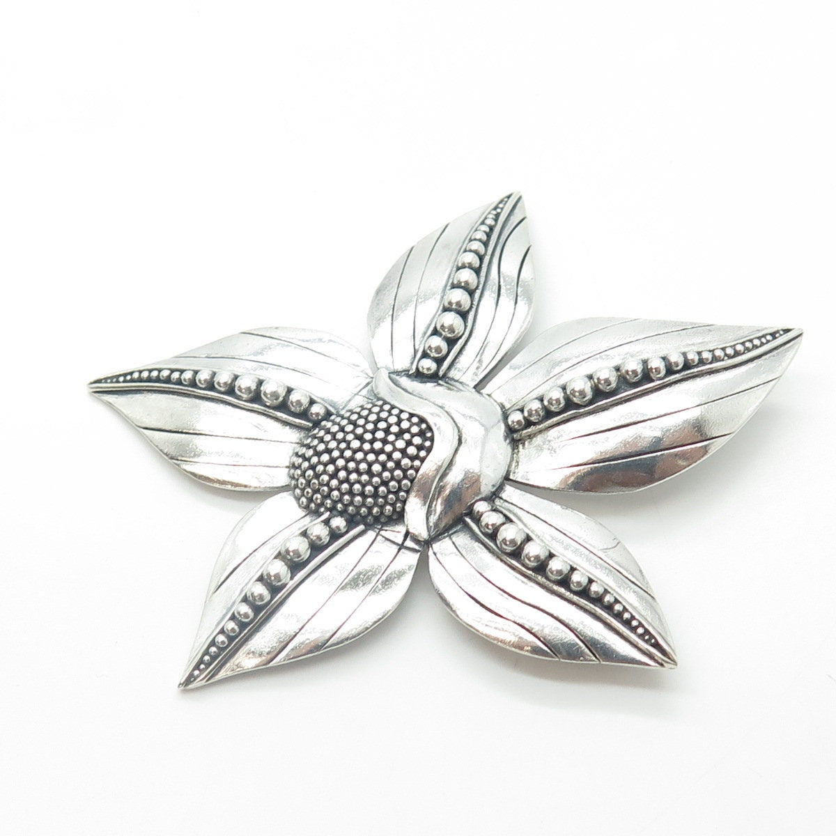 DUARTE 925 Sterling Silver Vintage Dogwood Flower Beaded Pin Brooch