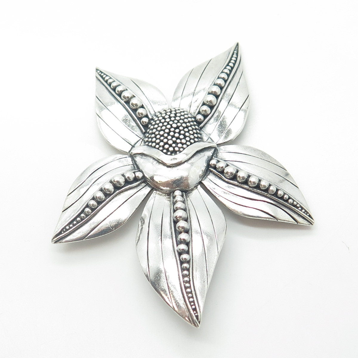 DUARTE 925 Sterling Silver Vintage Dogwood Flower Beaded Pin Brooch
