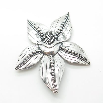 DUARTE 925 Sterling Silver Vintage Dogwood Flower Beaded Pin Brooch