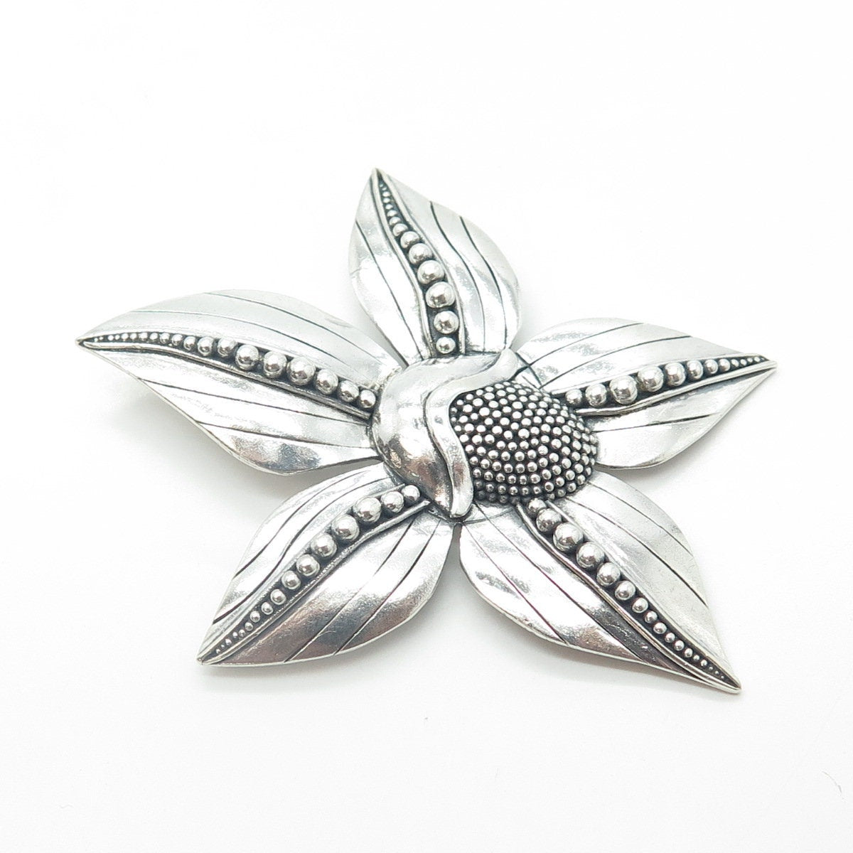 DUARTE 925 Sterling Silver Vintage Dogwood Flower Beaded Pin Brooch