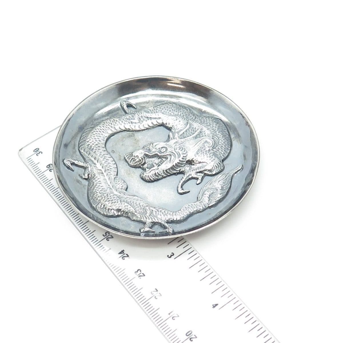 Chinese Export 925 Sterling Silver Antique Art Deco Royal Dragon Dish Plate