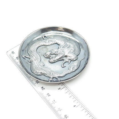 Chinese Export 925 Sterling Silver Antique Art Deco Royal Dragon Dish Plate