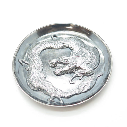 Chinese Export 925 Sterling Silver Antique Art Deco Royal Dragon Dish Plate