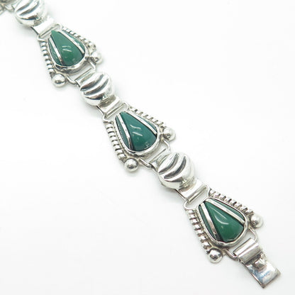 925 Sterling Silver Vintage Mexico Real Green Onyx Gemstone Ethnic Bracelet 7"