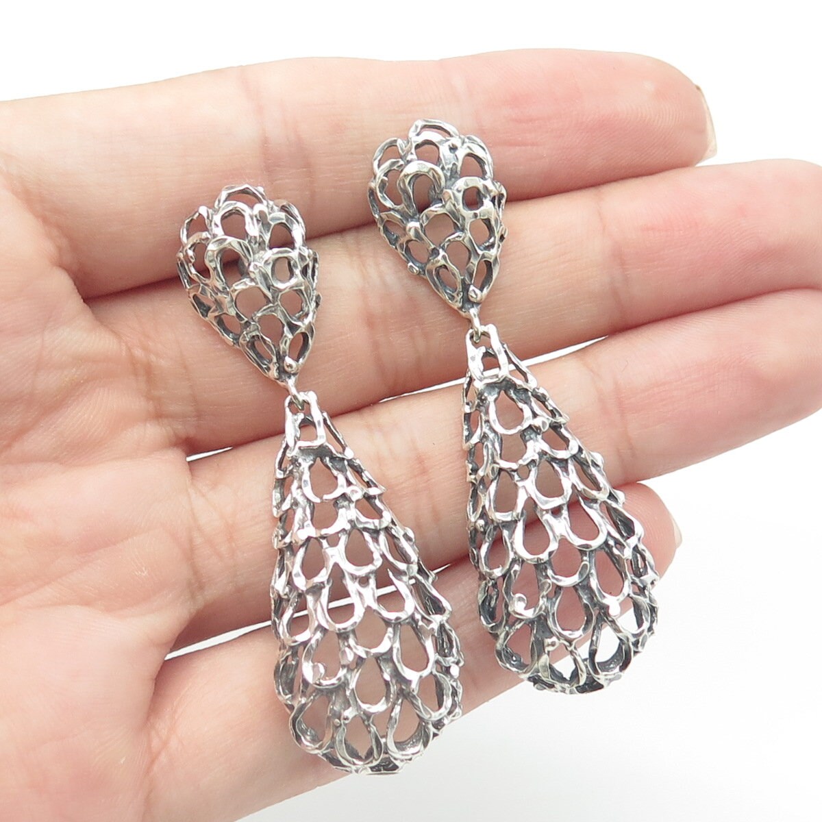 925 Sterling Silver Vintage Ornate Dangling Earrings