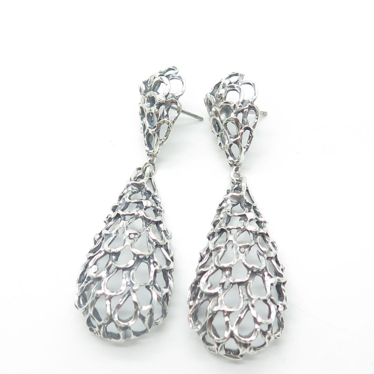 925 Sterling Silver Vintage Ornate Dangling Earrings