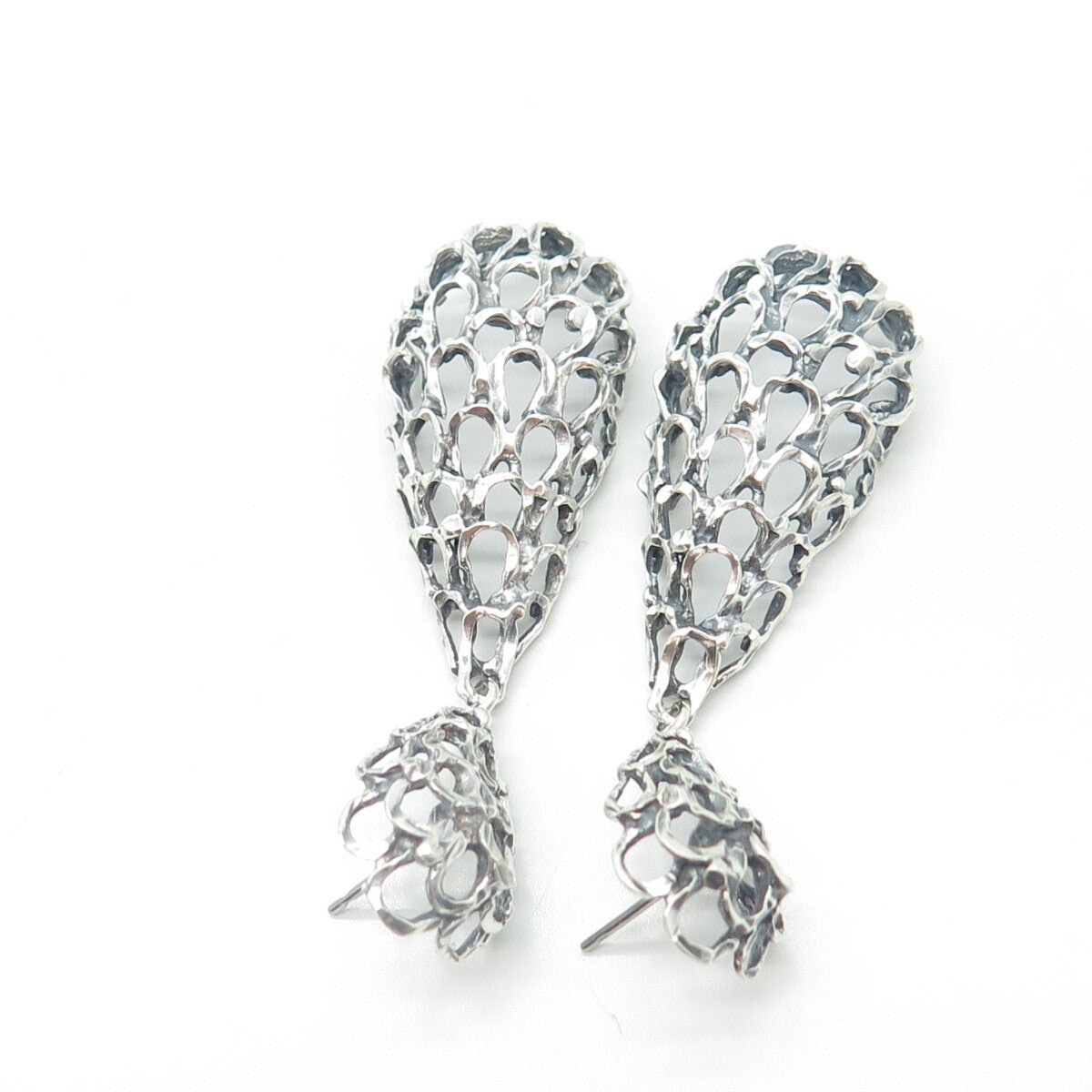 925 Sterling Silver Vintage Ornate Dangling Earrings