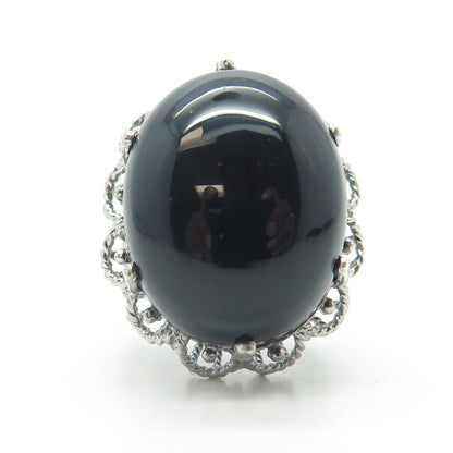 925 Sterling Silver Vintage Real Black Onyx Gemstone Ring Size 10.5