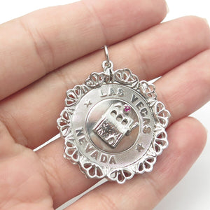925 Sterling Silver Antique Art Deco Rhinestone Las Vegas Nevada Casino Pendant