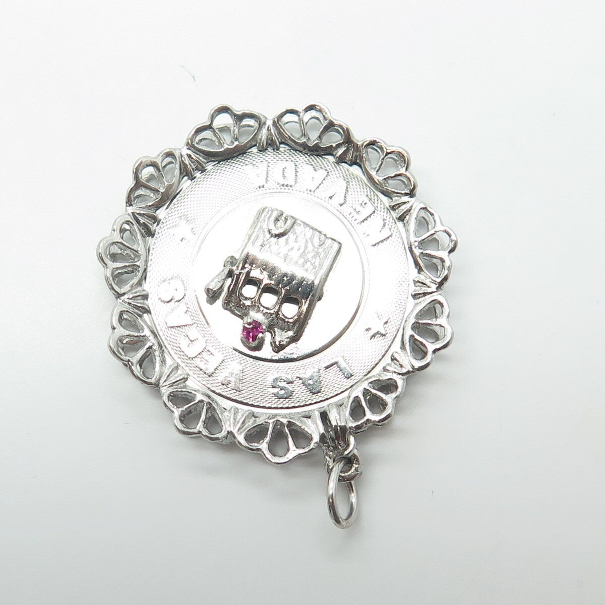 925 Sterling Silver Antique Art Deco Rhinestone Las Vegas Nevada Casino Pendant