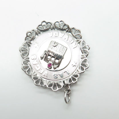 925 Sterling Silver Antique Art Deco Rhinestone Las Vegas Nevada Casino Pendant