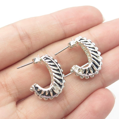 J. ESPOSITO 925 Sterling Silver Vintage Beaded Ribbed Earrings