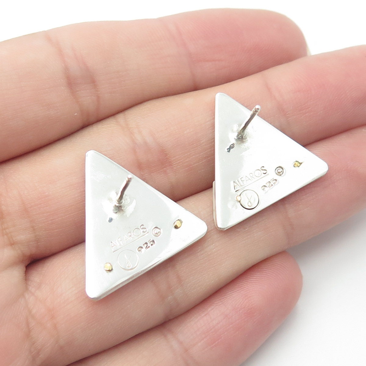 VICTOR ALFARO 925 Sterling Silver Vintage Triangle Modernist Earrings