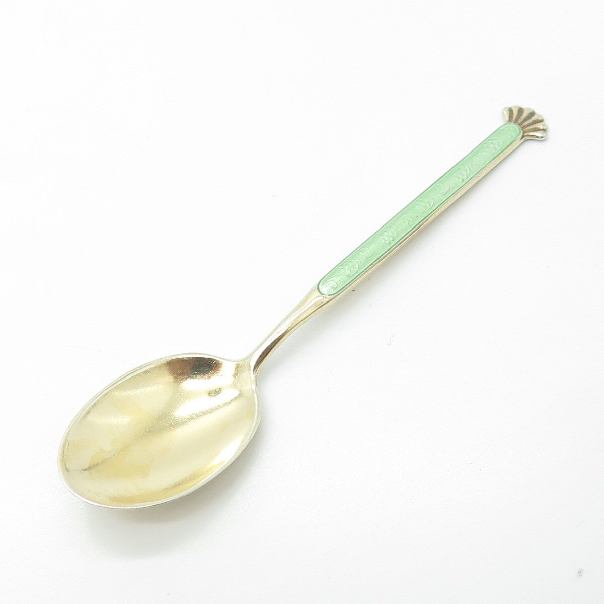 AKSEL HOLMSEN 925S Sterling & Gold Plated Vintage Norway Enamel Coffee Spoon