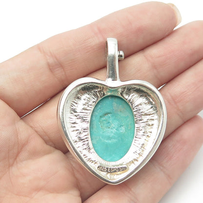 ESPO SIG Joseph Esposito Sterling Silver Vintage Turquoise Heart Snap Pendant