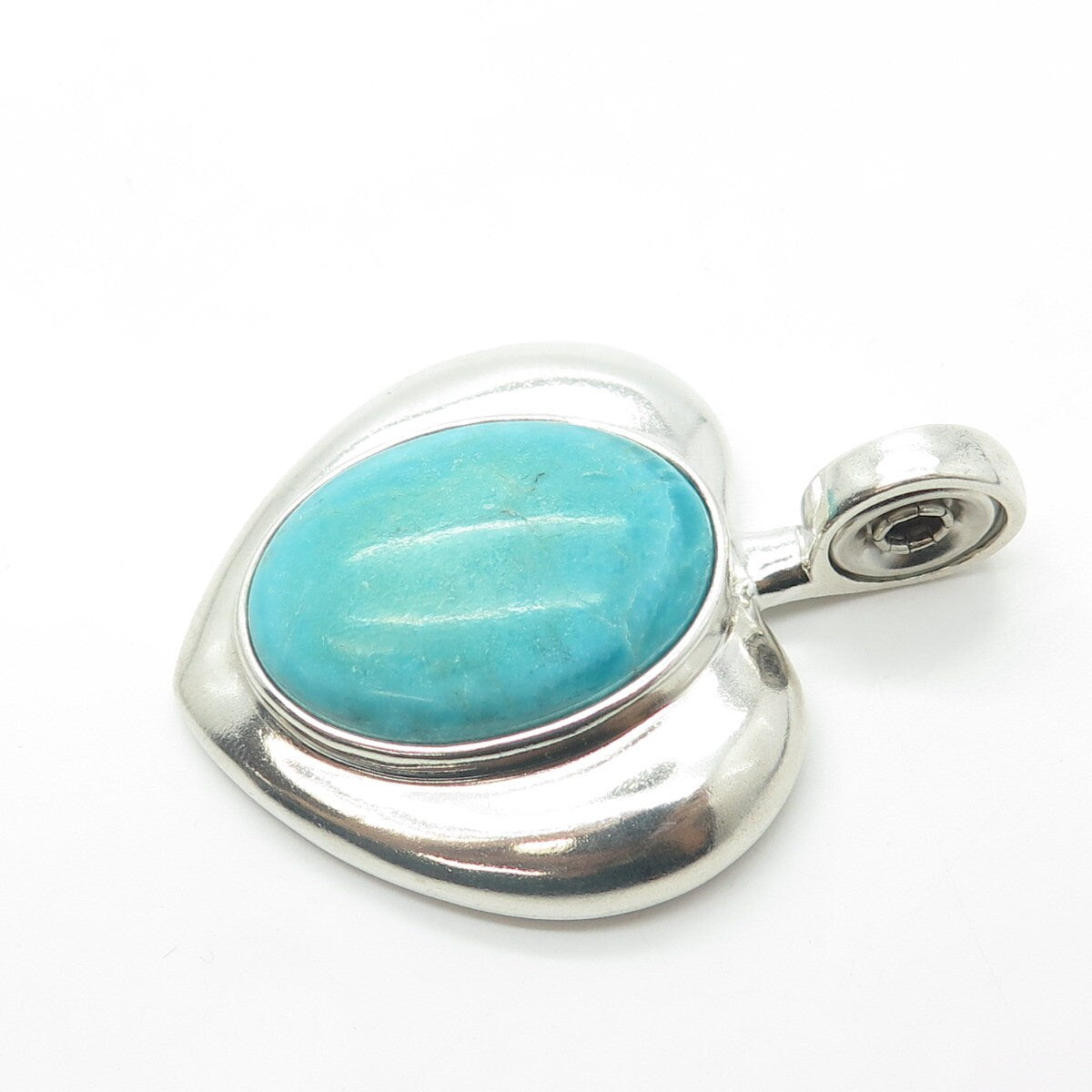 ESPO SIG Joseph Esposito Sterling Silver Vintage Turquoise Heart Snap Pendant