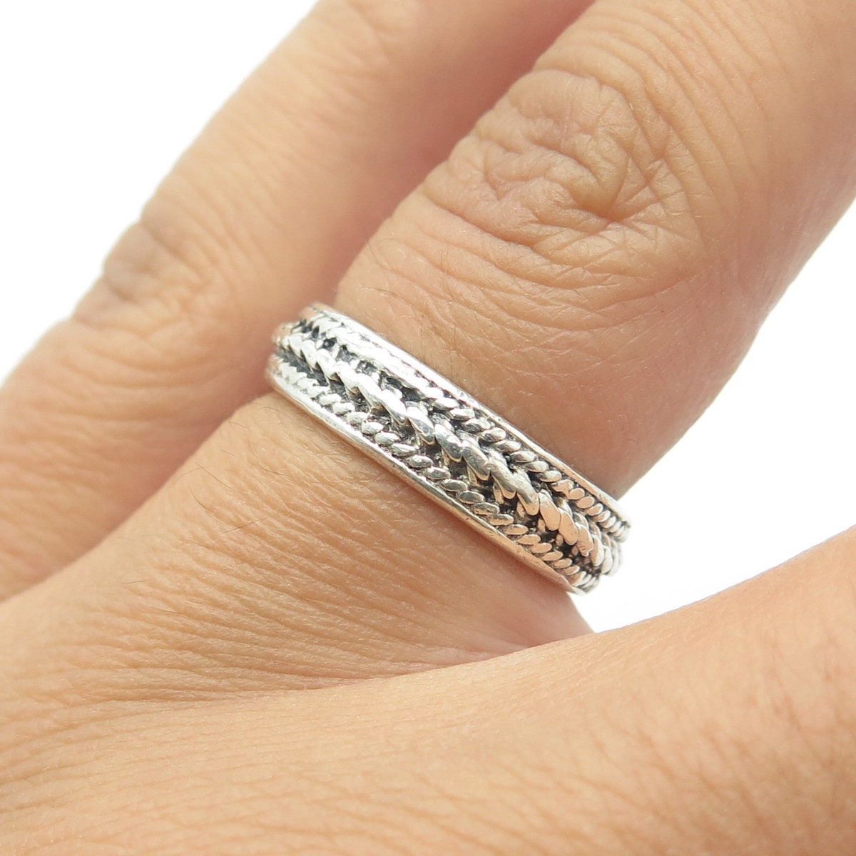 925 Sterling Silver Vintage Woven Rope Band Ring Size 5.75
