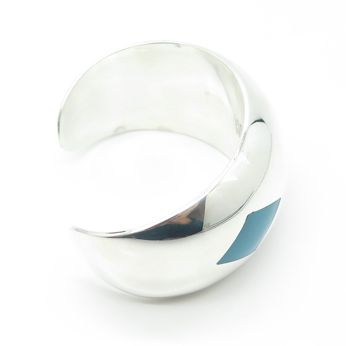925 Sterling Silver Vintage Mexico Blue Enamel Cuff Heavy Bracelet 6.75"