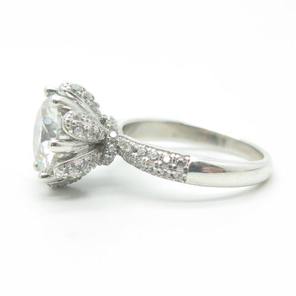 925 Sterling Silver Real Moissanite Gemstone & C Z Ring Size 6.25
