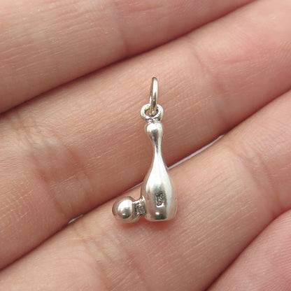 925 Sterling Silver Vintage Bowling Ball & Pin Charm Pendant