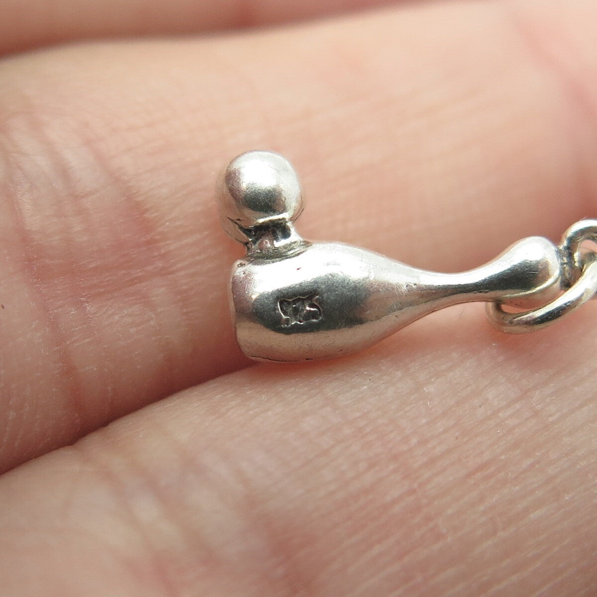 925 Sterling Silver Vintage Bowling Ball & Pin Charm Pendant
