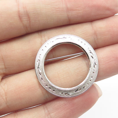MARVEL JEWELRY 925 Sterling Silver Vintage Engraved Circle Pin Brooch