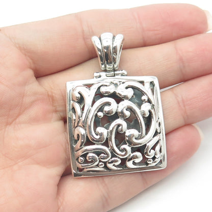BARSE 925 Sterling Silver Vintage Signature Floral Scroll Shadow Box Pendant