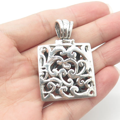 BARSE 925 Sterling Silver Vintage Signature Floral Scroll Shadow Box Pendant