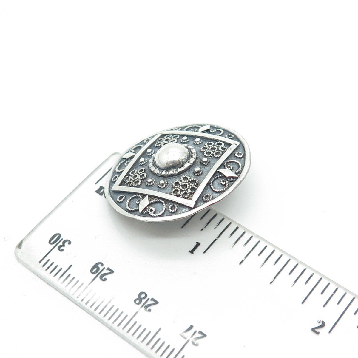 925 Sterling Silver Vintage Swirl Filigree Victorian Style Oxidized Pin Brooch