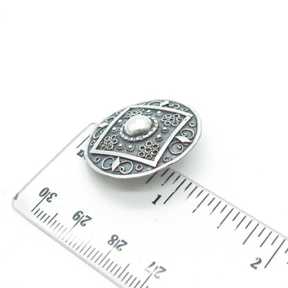 925 Sterling Silver Vintage Swirl Filigree Victorian Style Oxidized Pin Brooch