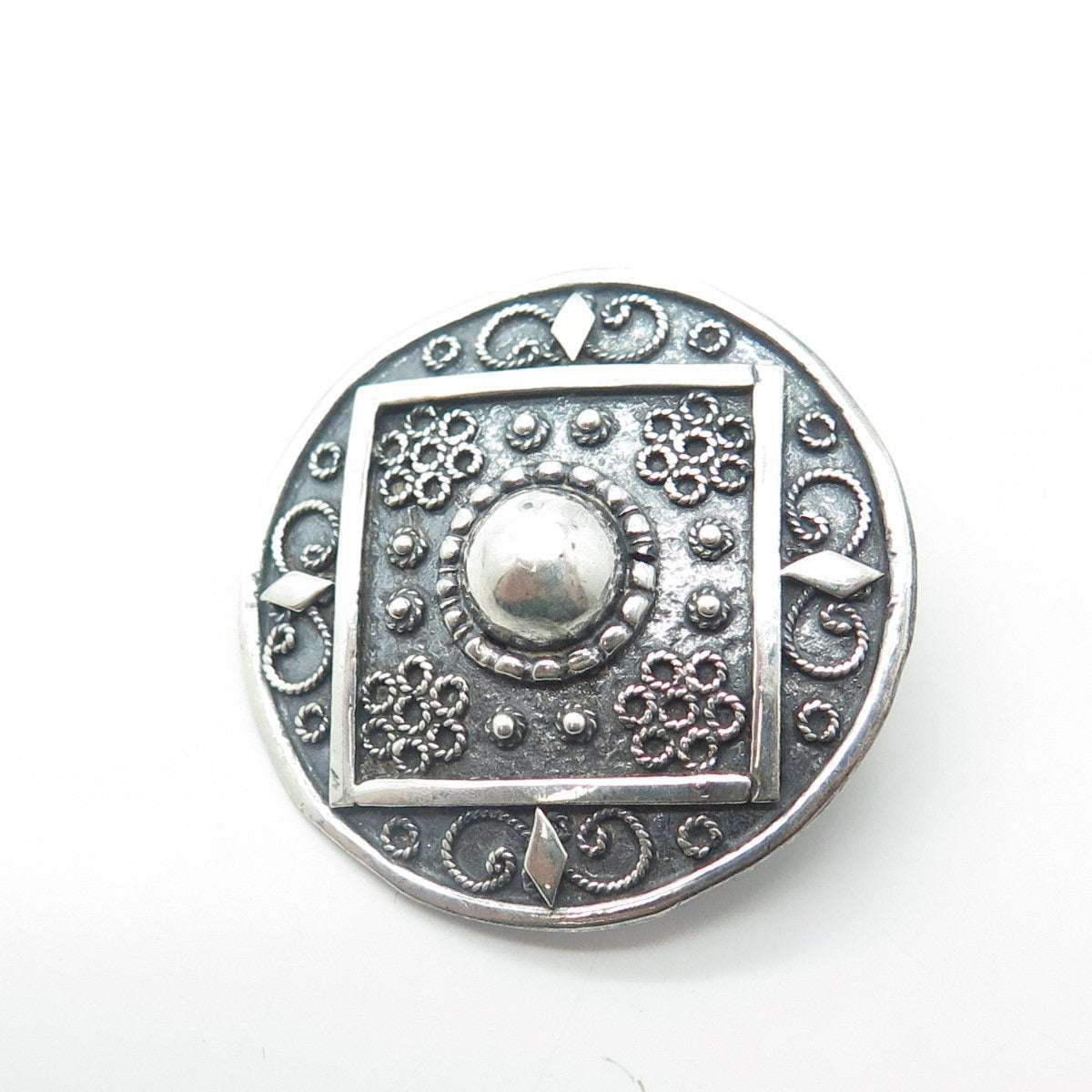 925 Sterling Silver Vintage Swirl Filigree Victorian Style Oxidized Pin Brooch