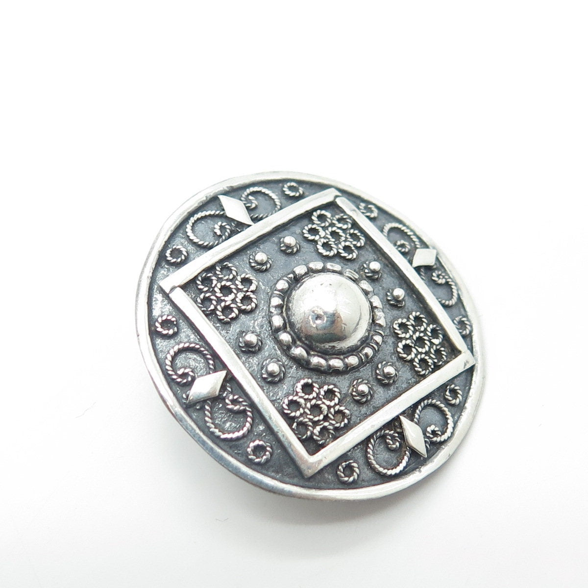 925 Sterling Silver Vintage Swirl Filigree Victorian Style Oxidized Pin Brooch