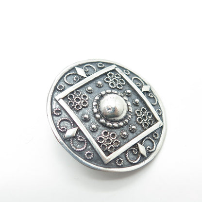 925 Sterling Silver Vintage Swirl Filigree Victorian Style Oxidized Pin Brooch