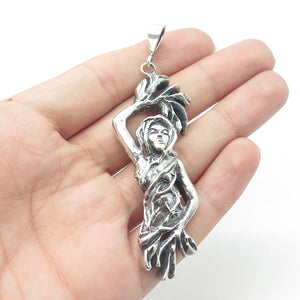 925 Sterling Silver Vintage Earth Goddess Oxidized Pendant