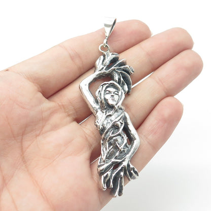 925 Sterling Silver Vintage Earth Goddess Oxidized Pendant