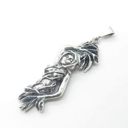 925 Sterling Silver Vintage Earth Goddess Oxidized Pendant