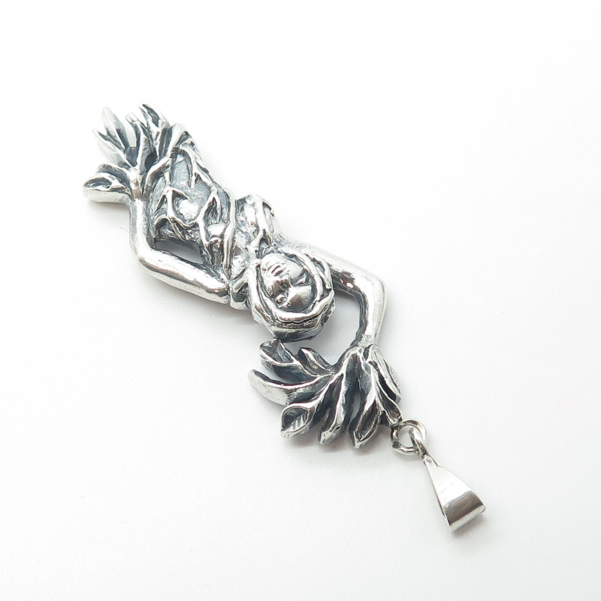 925 Sterling Silver Vintage Earth Goddess Oxidized Pendant