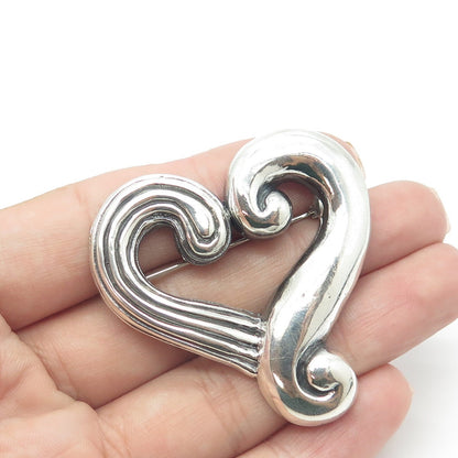 925 Sterling Silver Vintage Modernist Heart Oxidized Pin Brooch