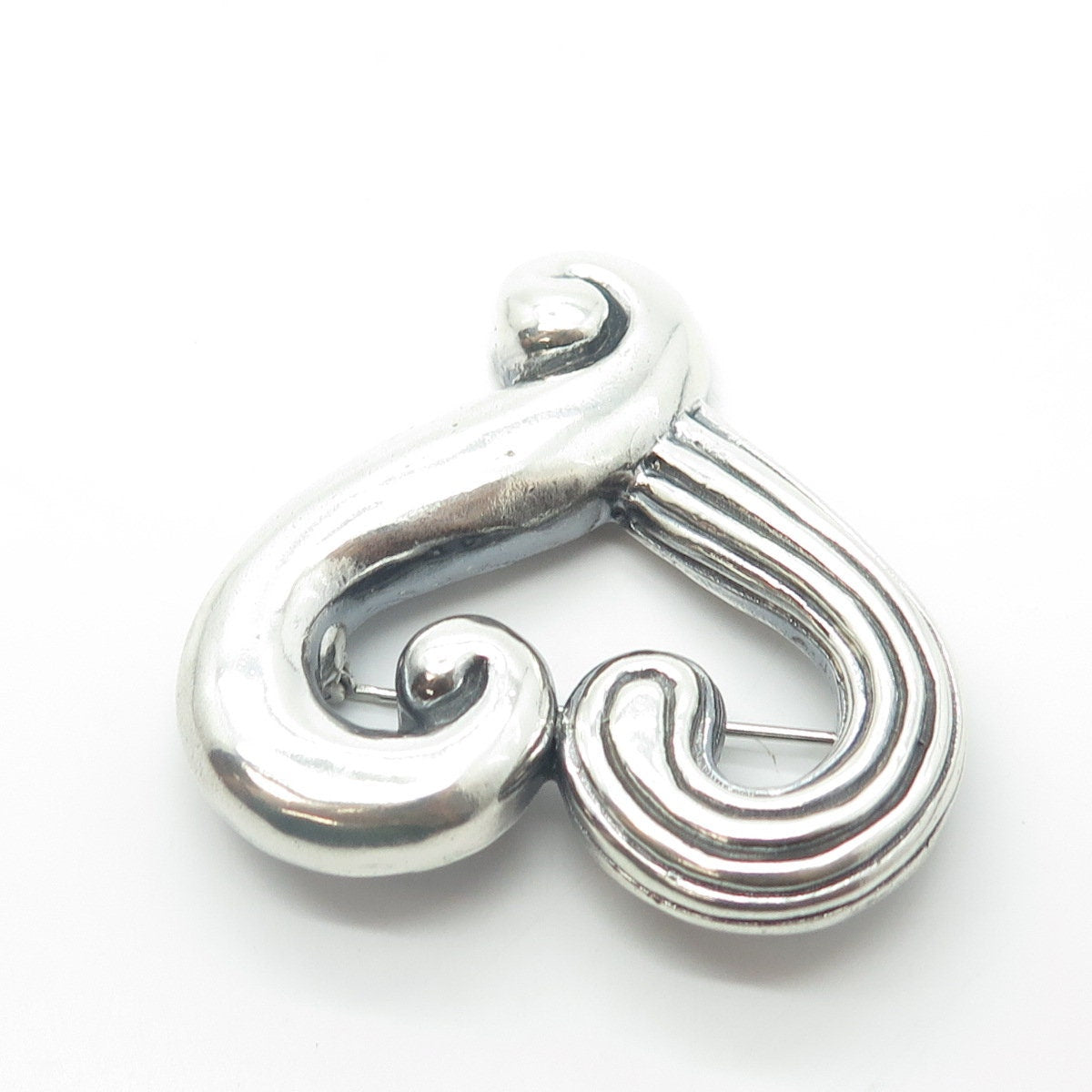 925 Sterling Silver Vintage Modernist Heart Oxidized Pin Brooch