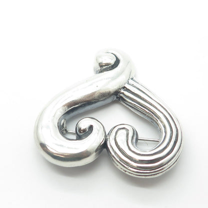 925 Sterling Silver Vintage Modernist Heart Oxidized Pin Brooch